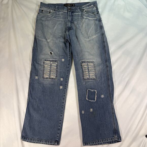 Jordan Craig Jeans‎ Mens 38x34 Blue Straight Relaxed Ripped Medium Wash Denim - Picture 1 of 9